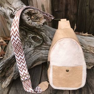 NEW FLEECE CROSSBODY SLING PHONE BAG FANNY BUM PURSE BACKPACK GUITAR STRAP